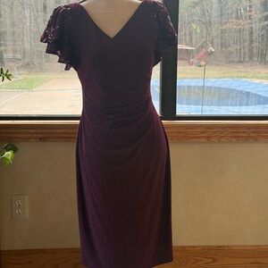 Ralph Lauren Plum Midi Dress with Lace Flutter Sleeves